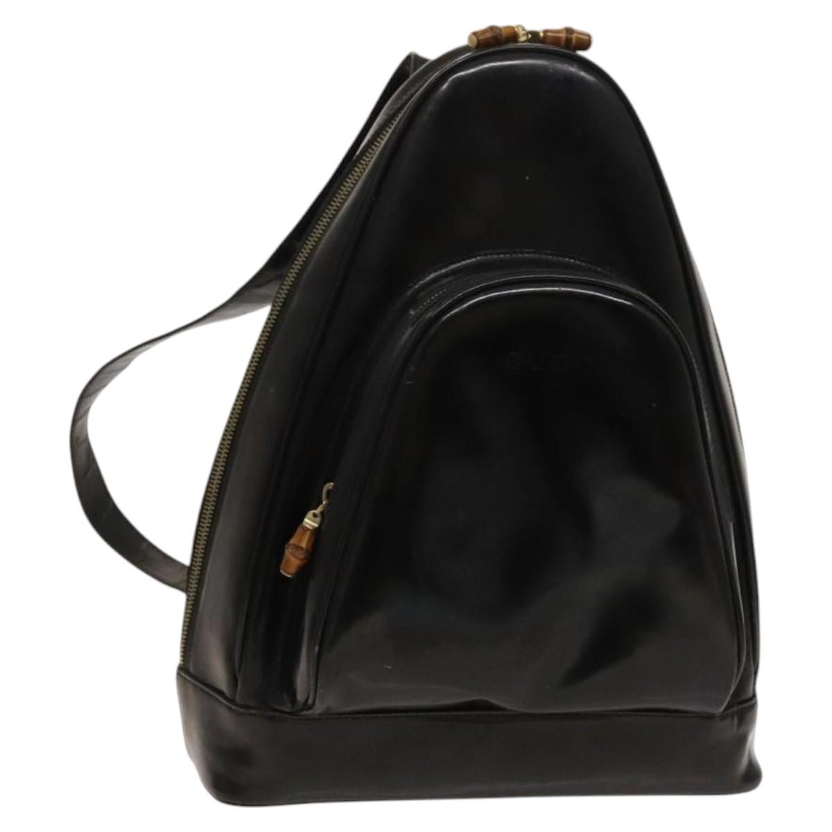 GUCCI Bamboo Shoulder Bag Enamel Black 003 2113 0127 Auth bs25525