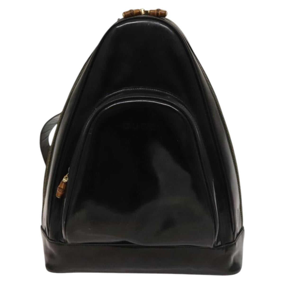 GUCCI Bamboo Shoulder Bag Enamel Black 003 2113 0127 Auth bs25525