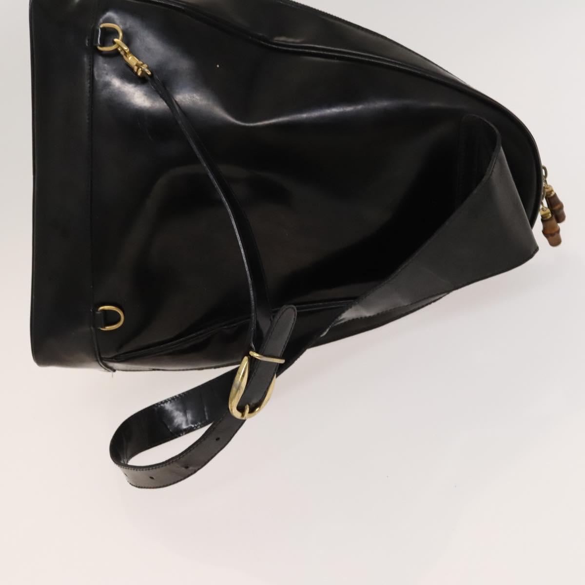 GUCCI Bamboo Shoulder Bag Enamel Black 003 2113 0127 Auth bs25525