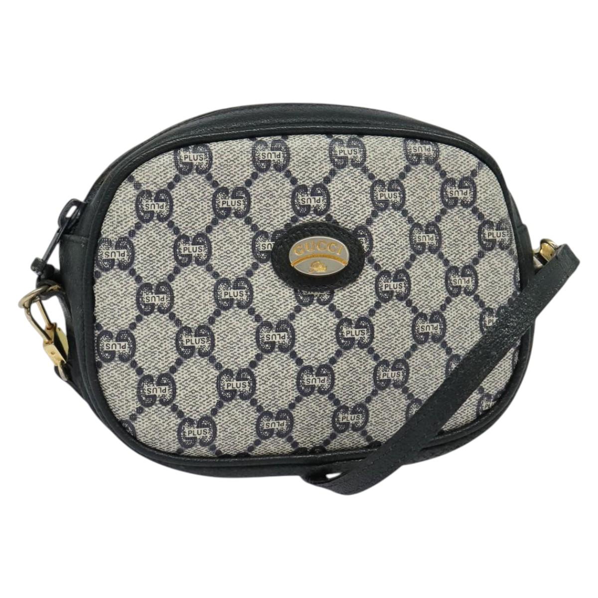 GUCCI GG Plus Supreme Shoulder Bag PVC Navy Gold Auth bs25527