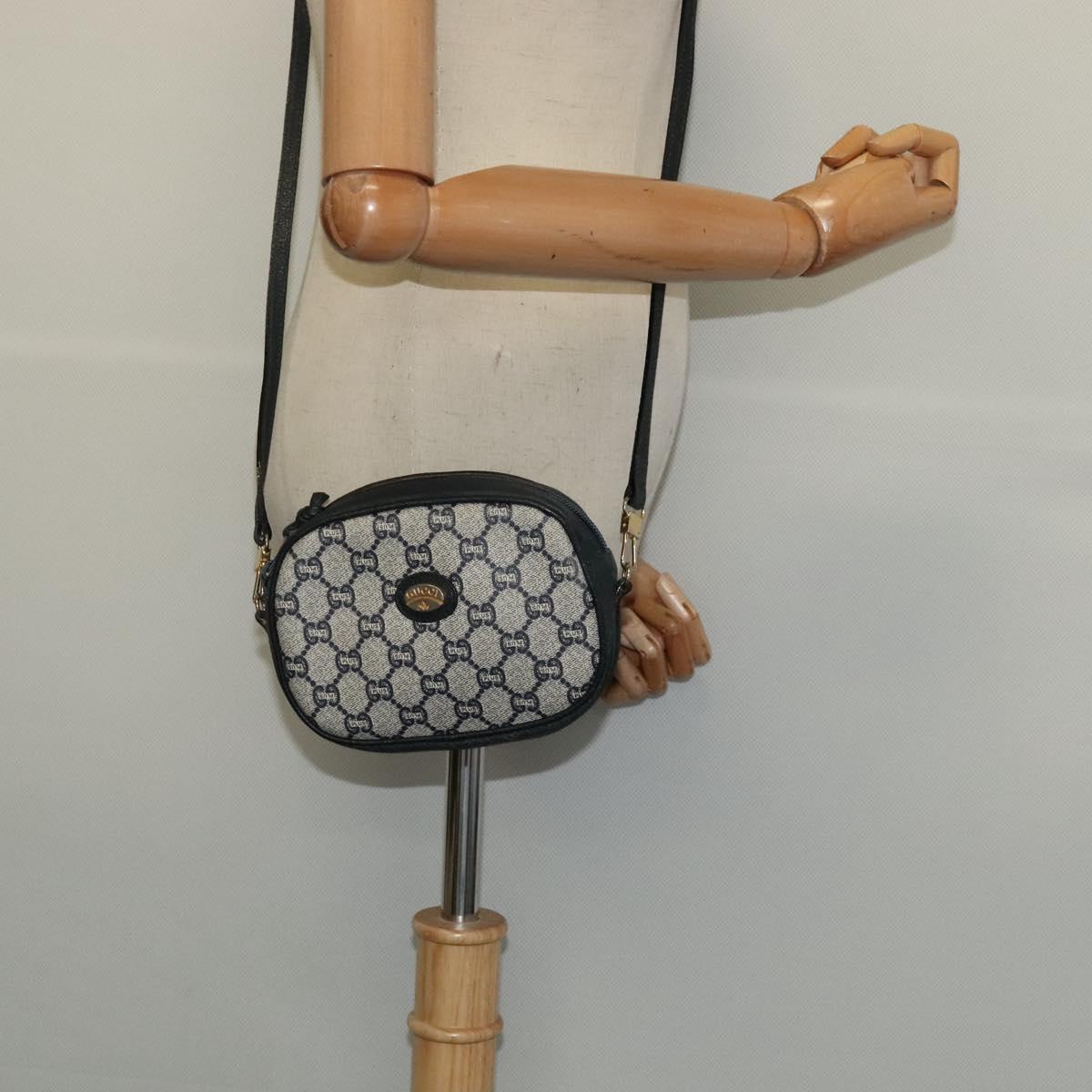 GUCCI GG Plus Supreme Shoulder Bag PVC Navy Gold Auth bs25527