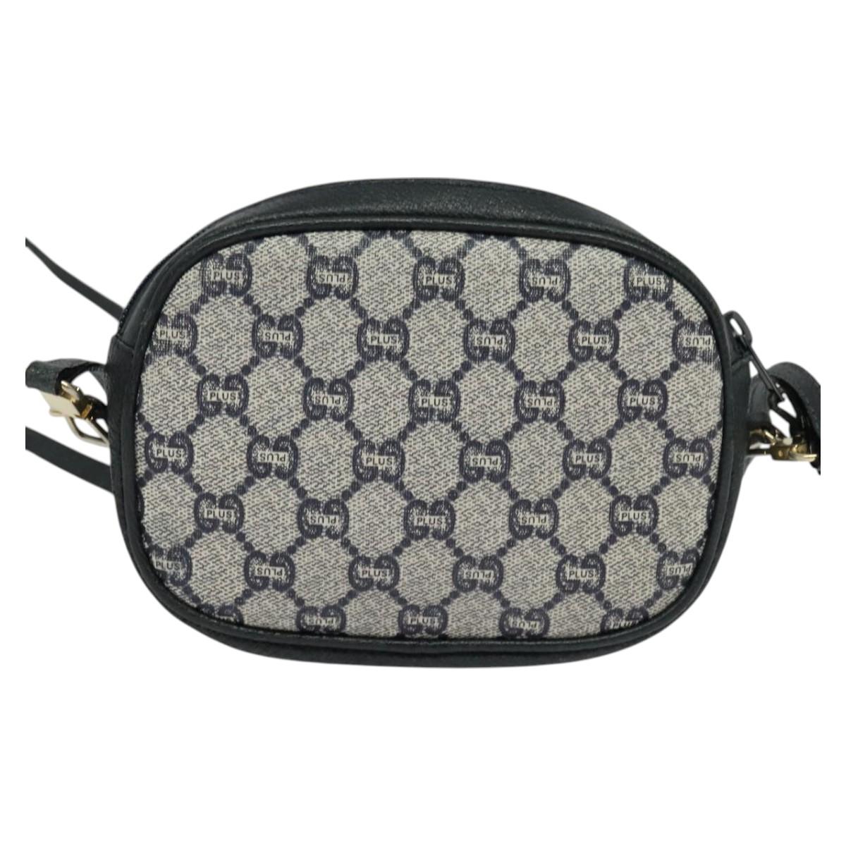 GUCCI GG Plus Supreme Shoulder Bag PVC Navy Gold Auth bs25527