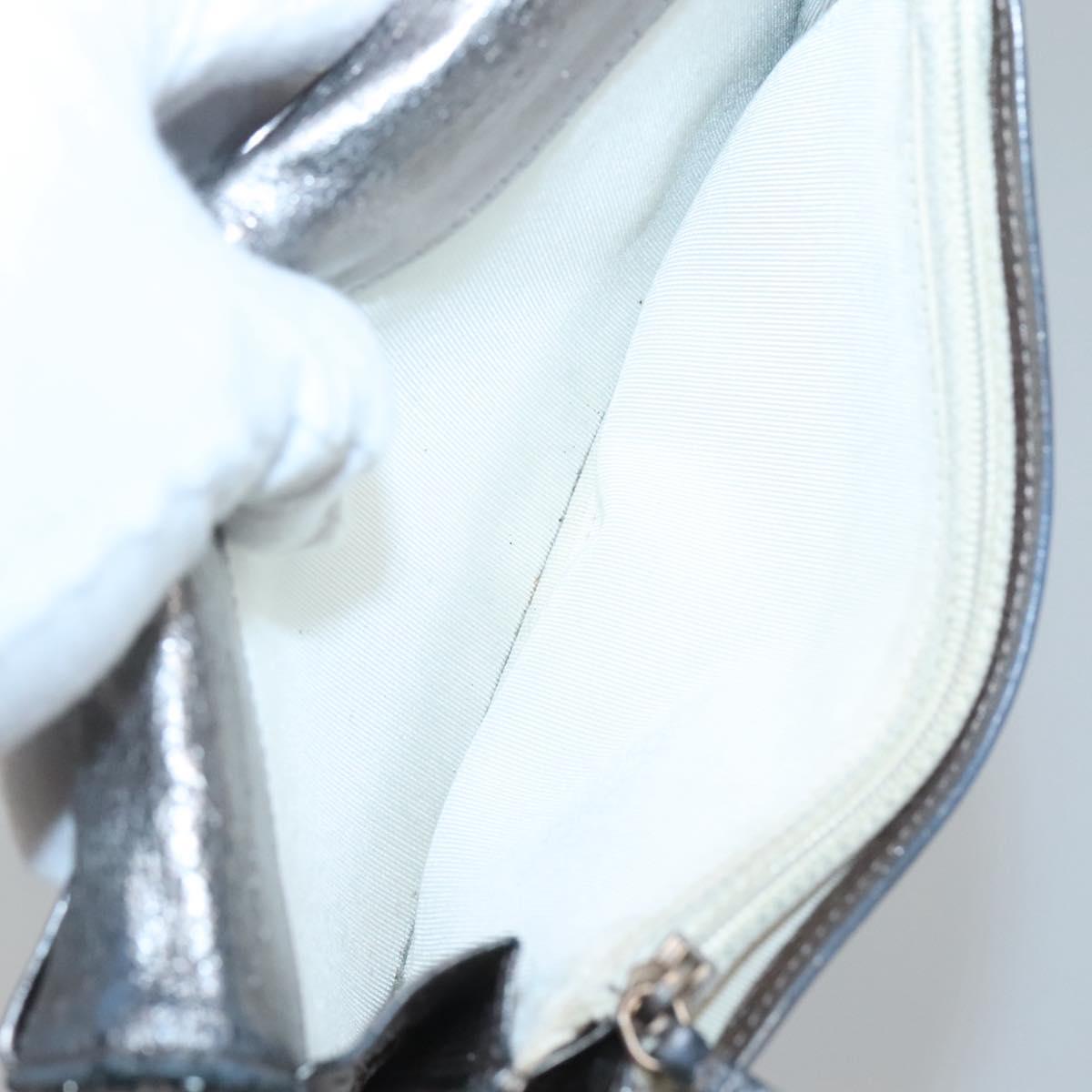 CHANEL 2.55 Matelasse Long Wallet Leather Silver CC Auth bs25537