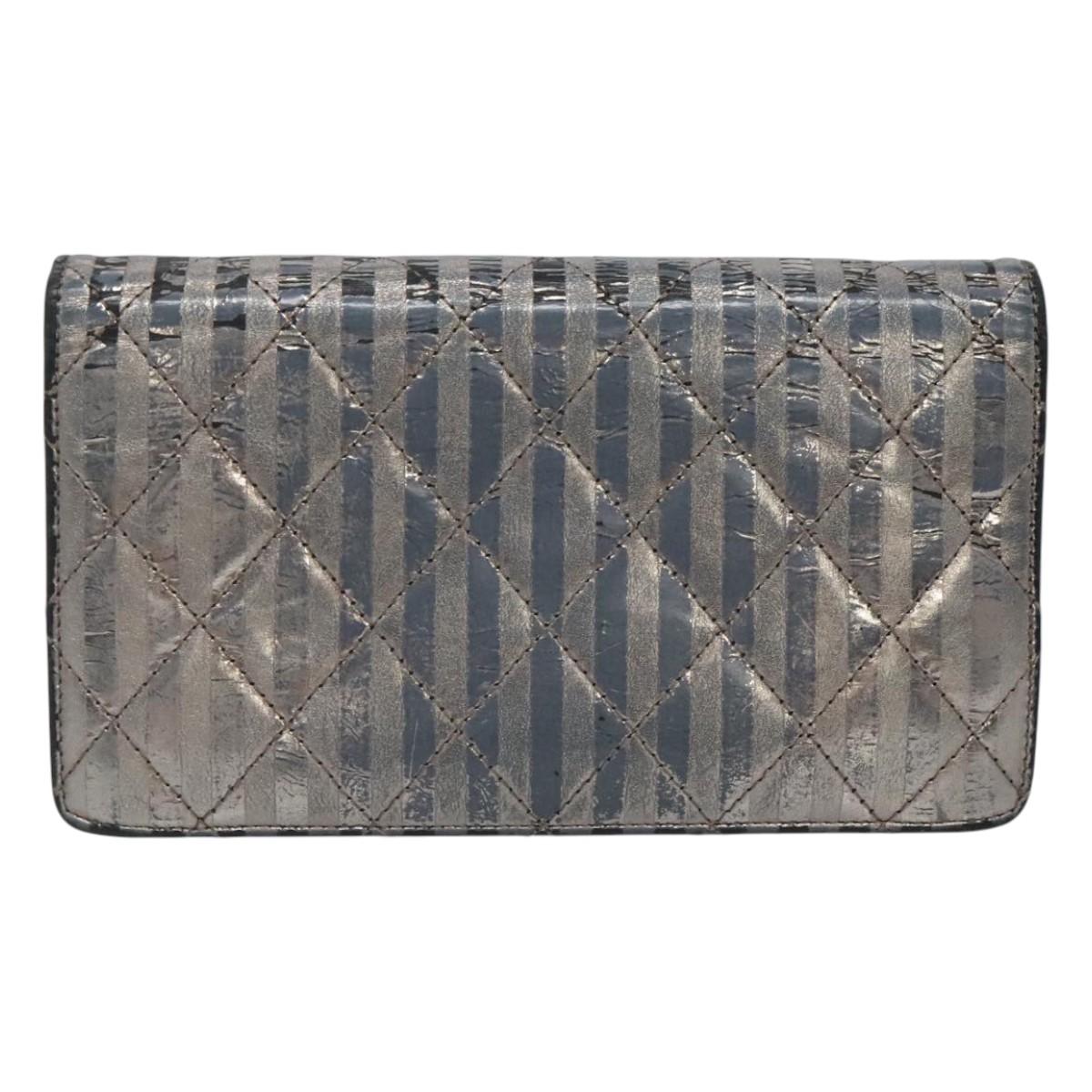 CHANEL 2.55 Matelasse Long Wallet Leather Silver CC Auth bs25537