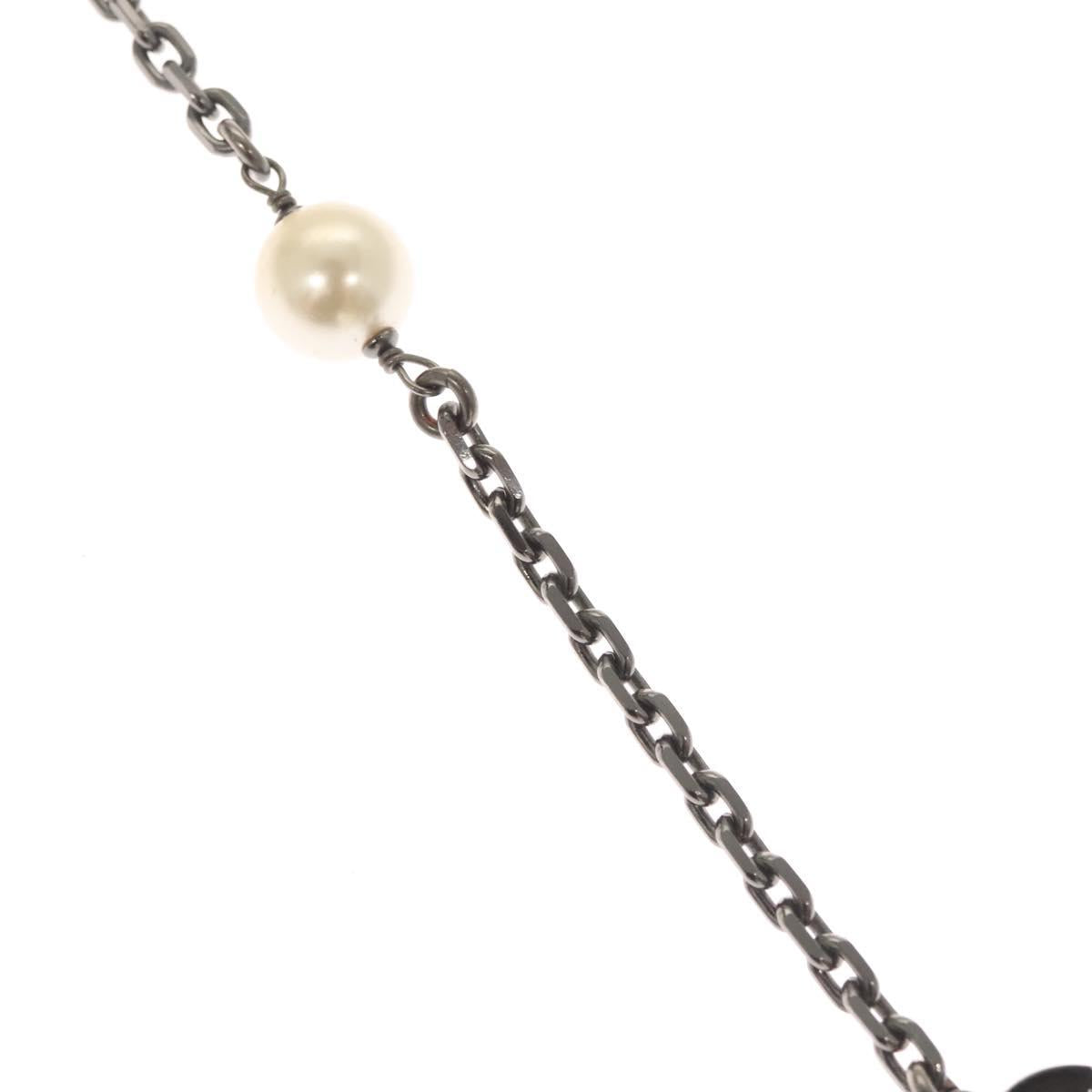 CHANEL Pearl Necklace metal White CC Auth bs25548