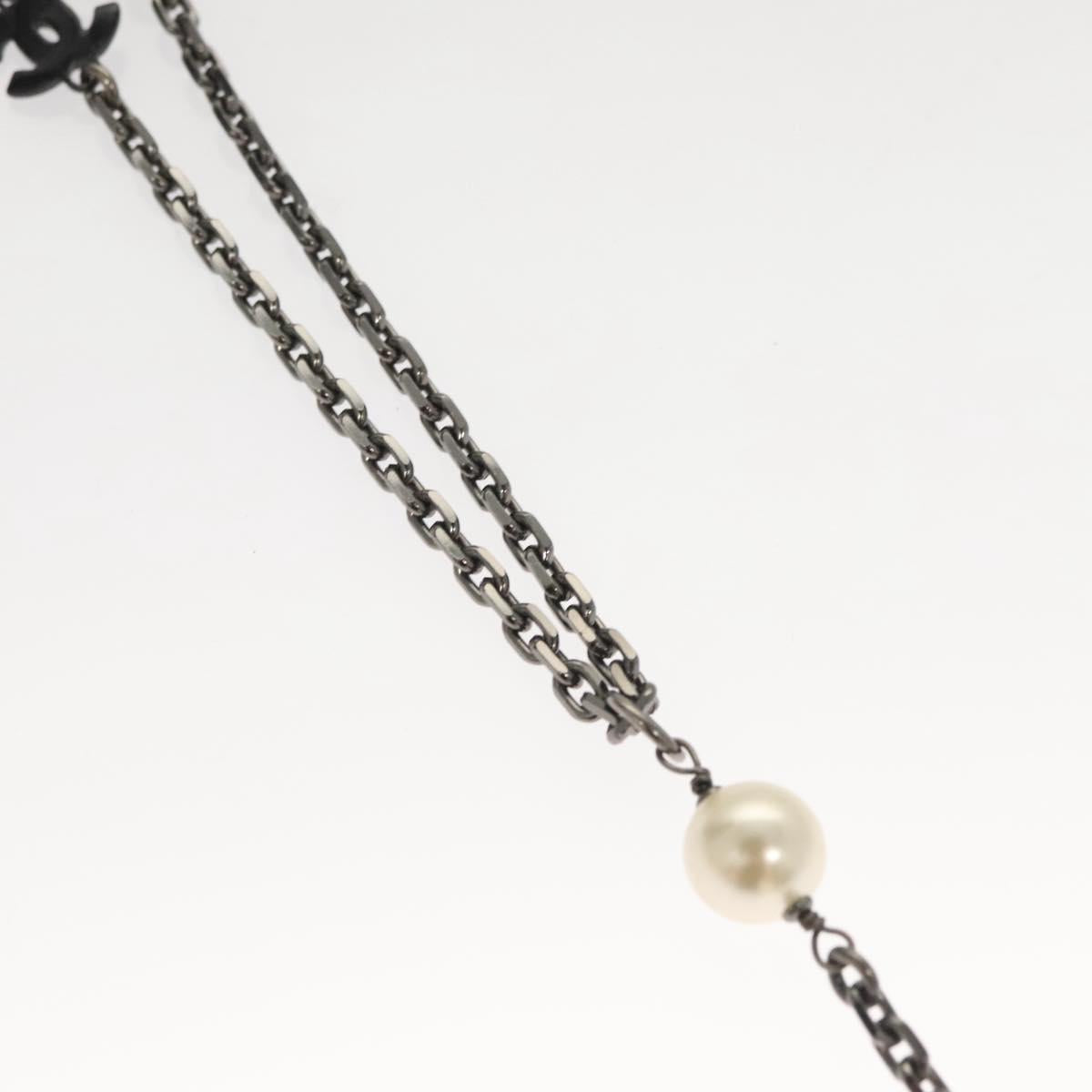 CHANEL Pearl Necklace metal White CC Auth bs25548
