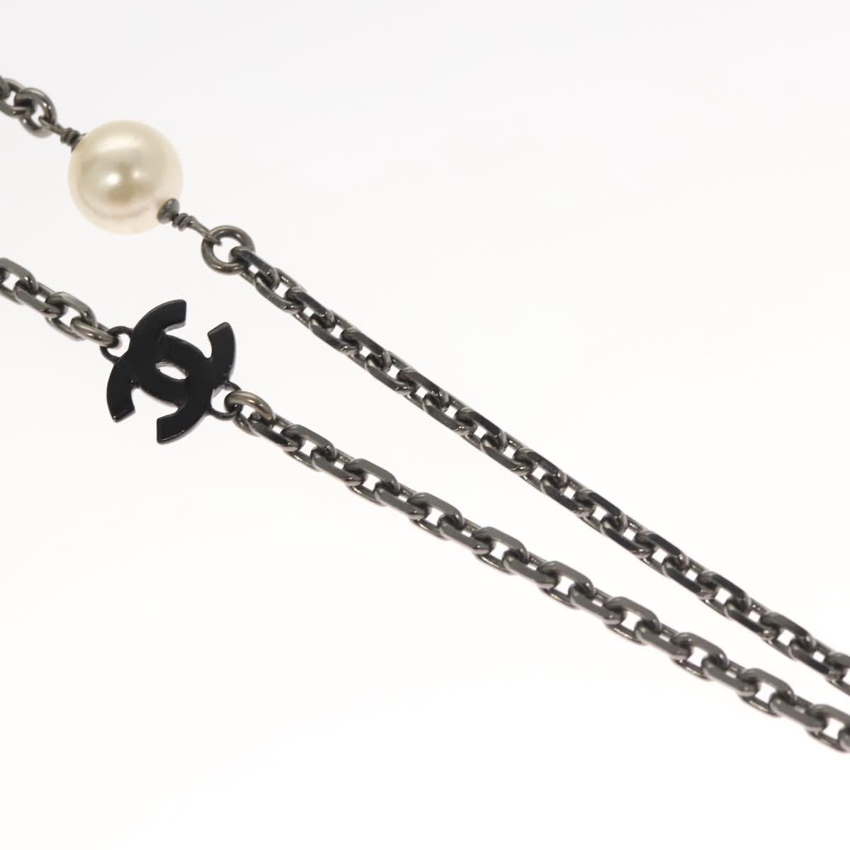CHANEL Pearl Necklace metal White CC Auth bs25548