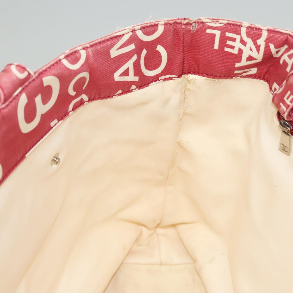 CHANEL Chain Bicy line Tote Bag Canvas Red CC Auth bs25552