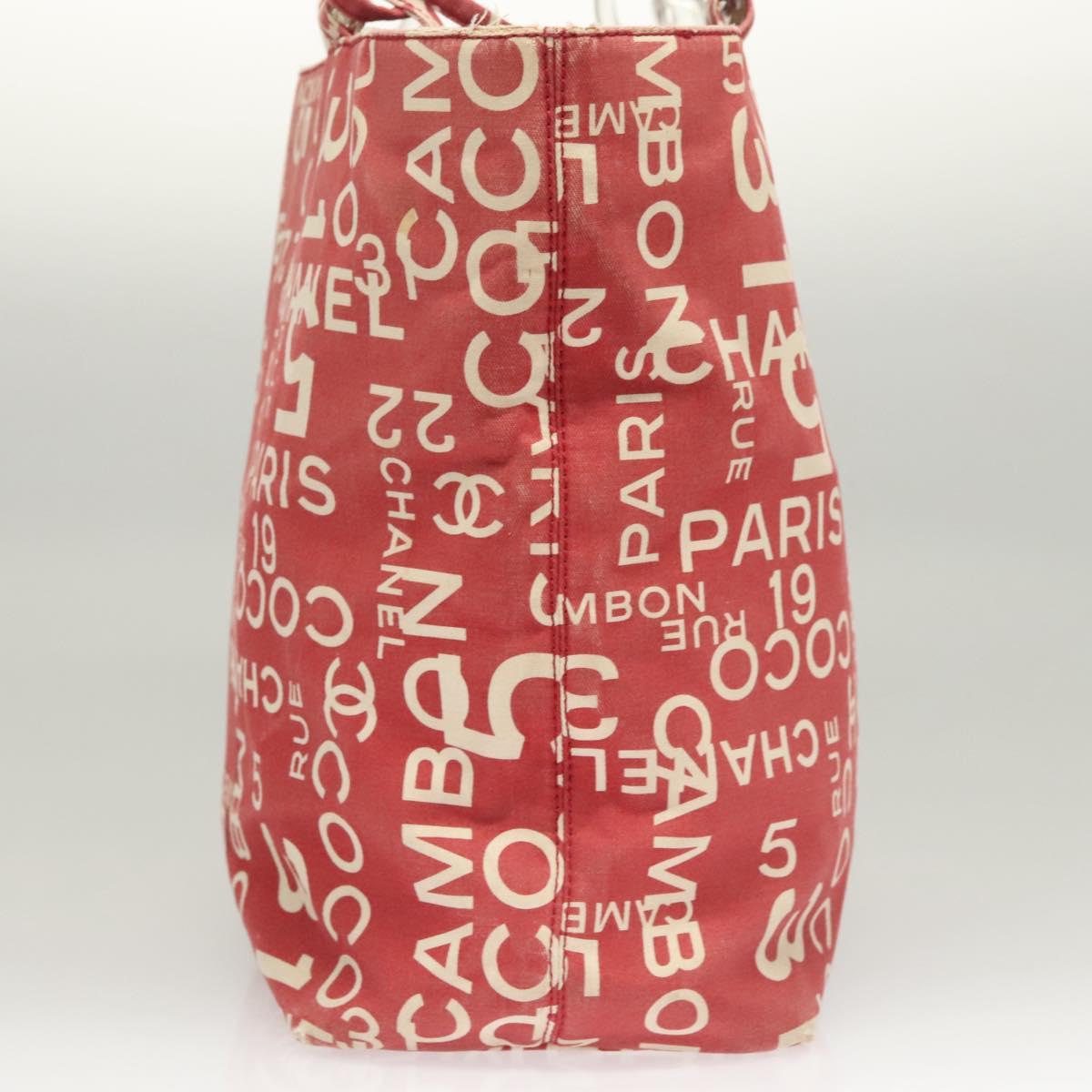 CHANEL Chain Bicy line Tote Bag Canvas Red CC Auth bs25552