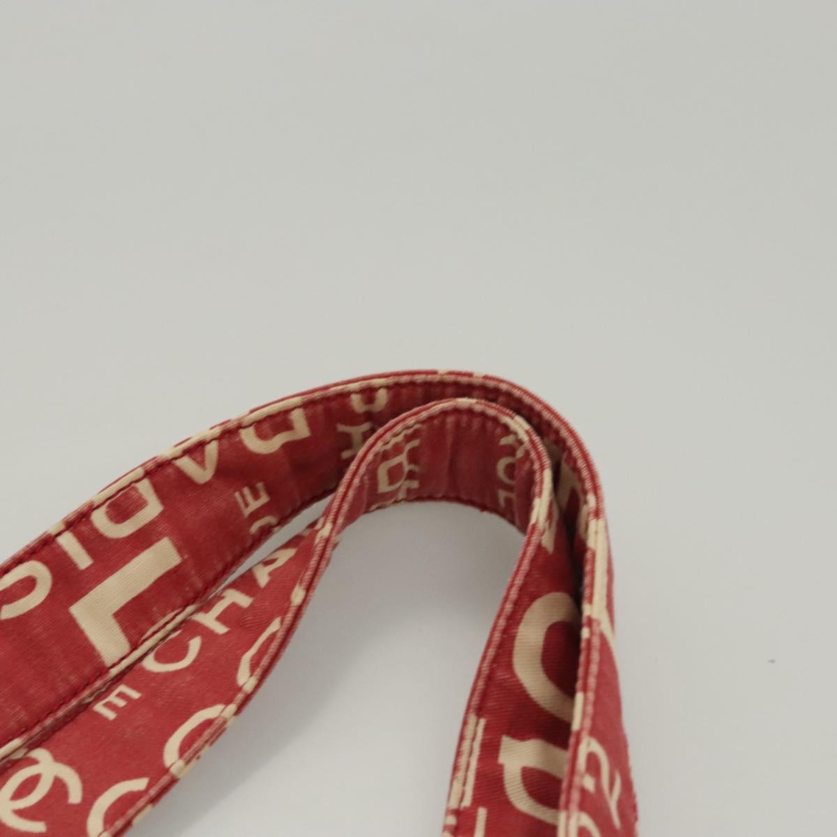 CHANEL Chain Bicy line Tote Bag Canvas Red CC Auth bs25552