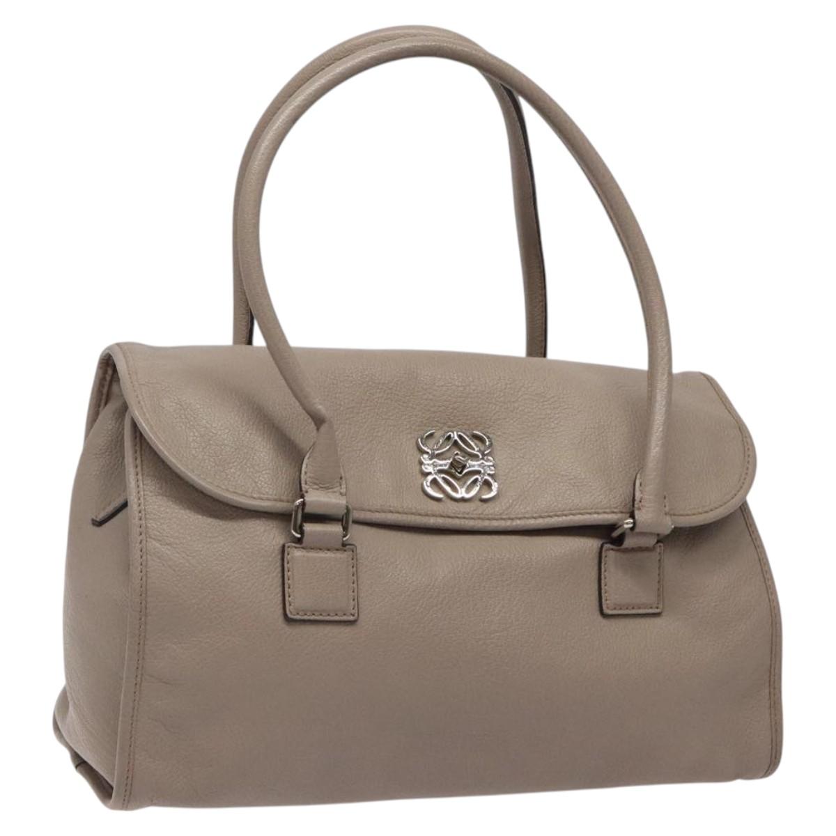 LOEWE Anagram Hand Bag Leather Gray Silver Auth bs25553