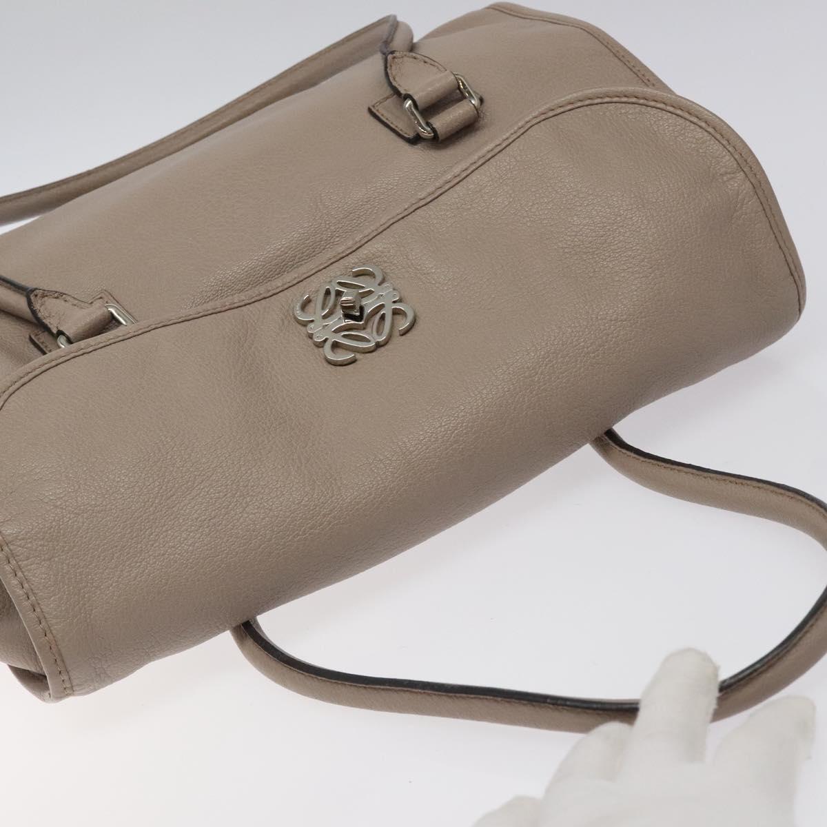 LOEWE Anagram Hand Bag Leather Gray Silver Auth bs25553