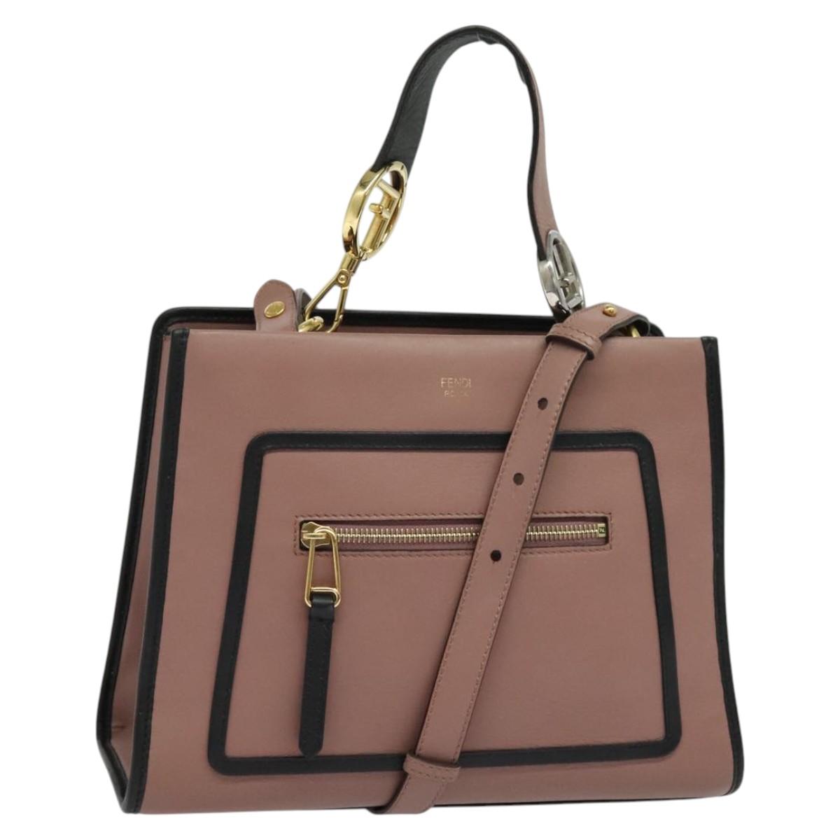 FENDI Runaway Small Hand Bag Leather 2way Pink Gold Auth bs25561