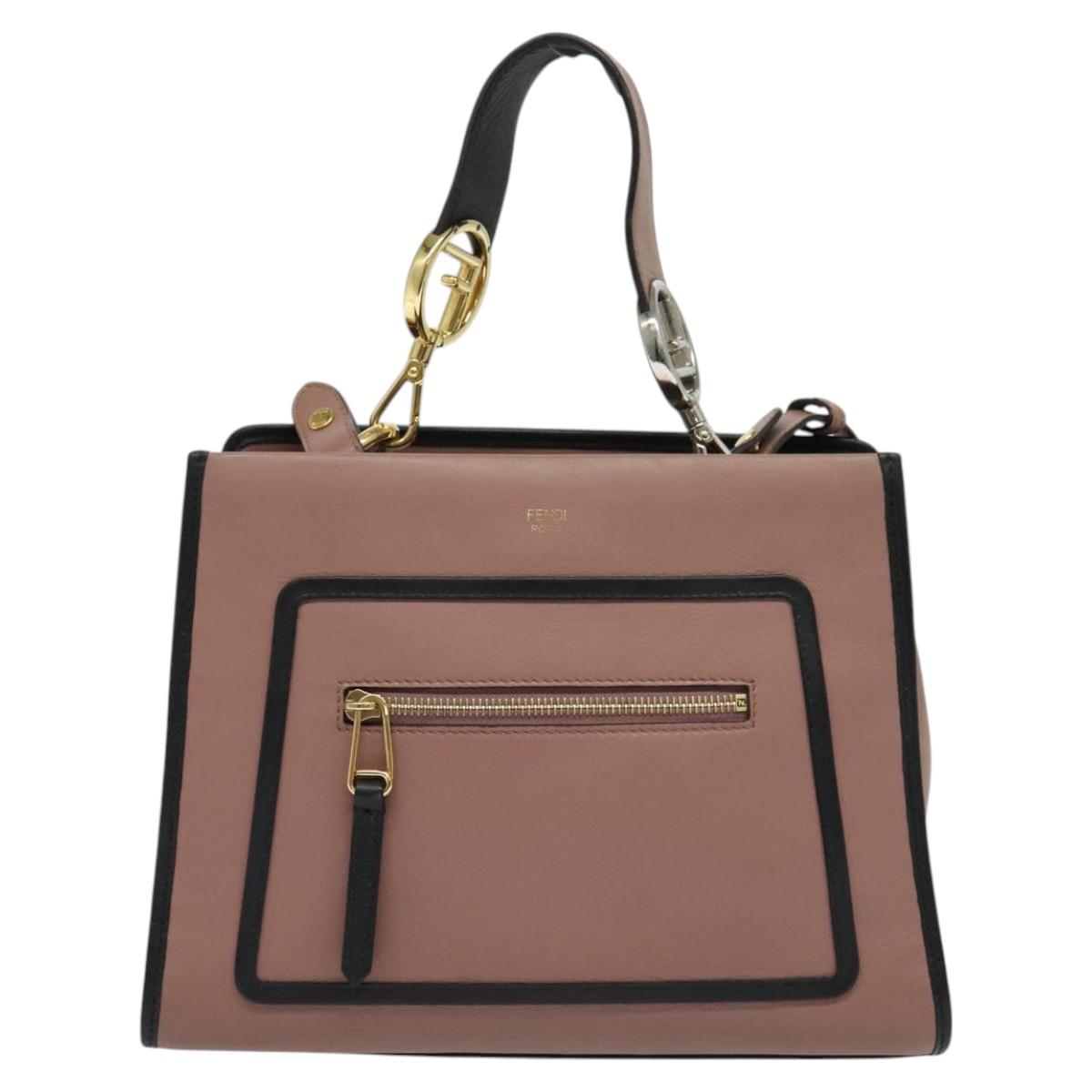 FENDI Runaway Small Hand Bag Leather 2way Pink Gold Auth bs25561