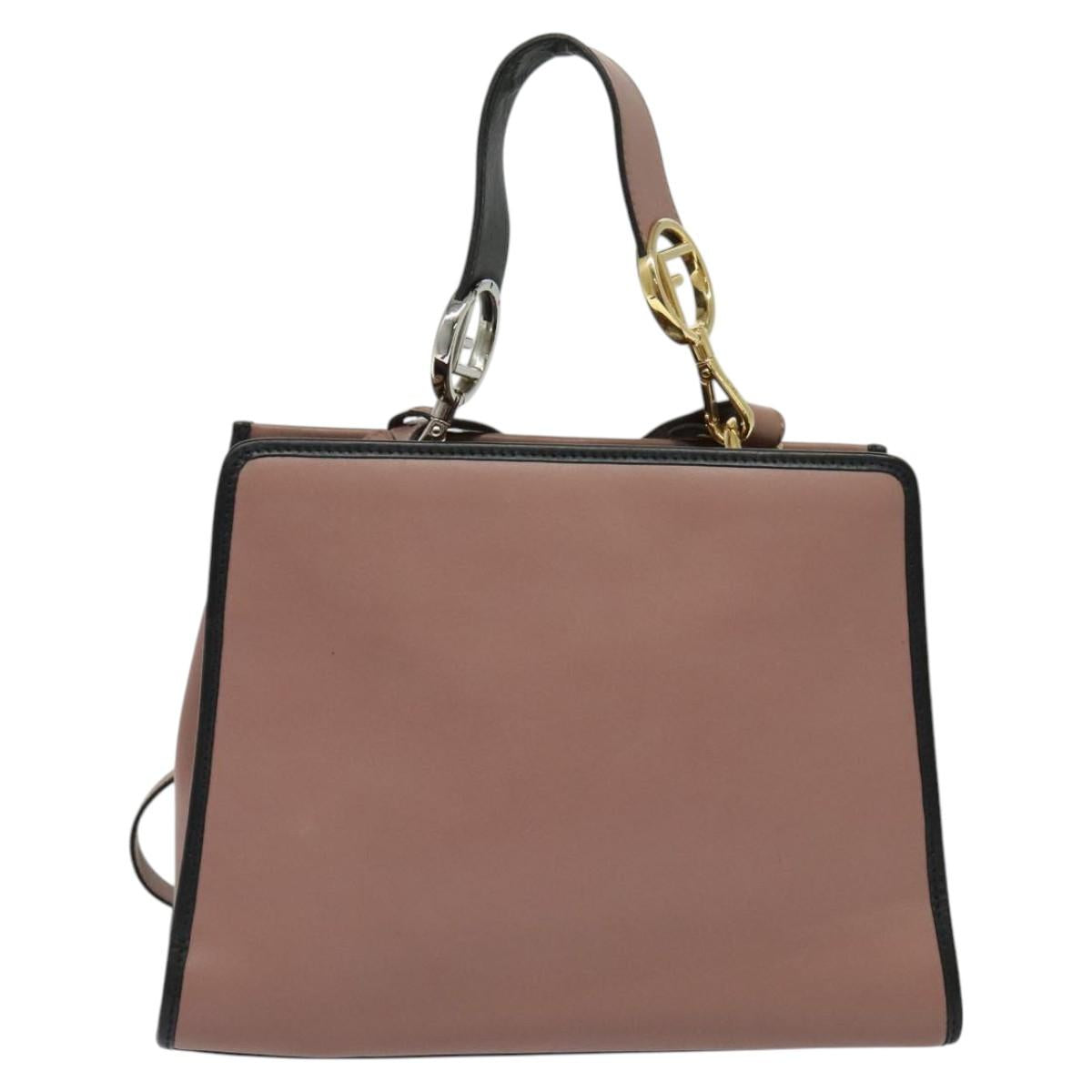 FENDI Runaway Small Hand Bag Leather 2way Pink Gold Auth bs25561