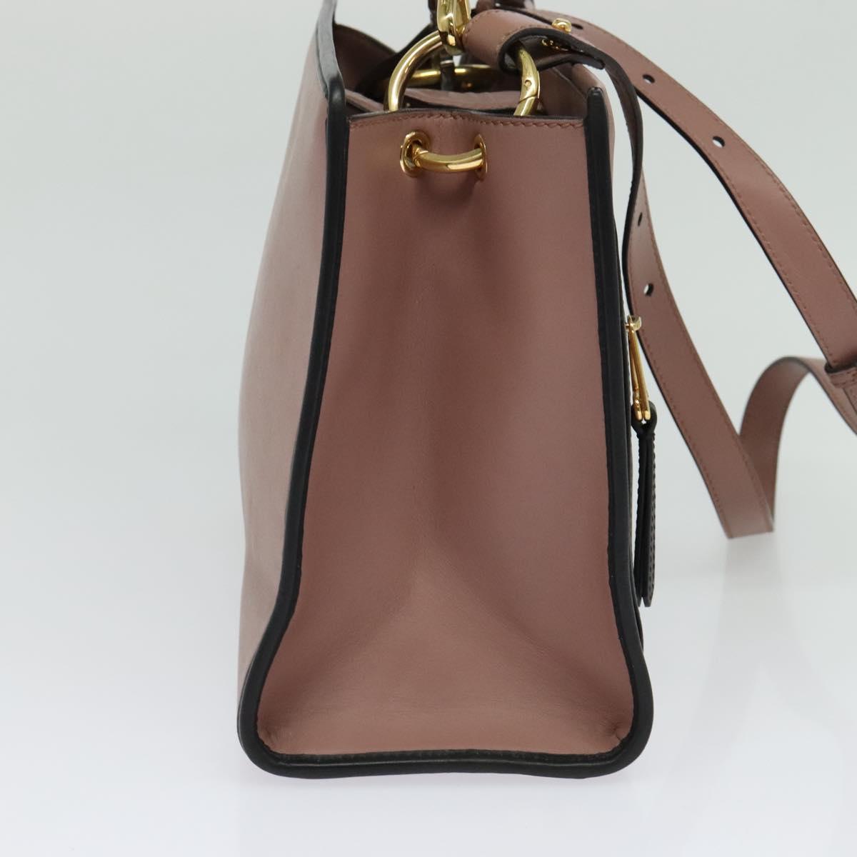 FENDI Runaway Small Hand Bag Leather 2way Pink Gold Auth bs25561