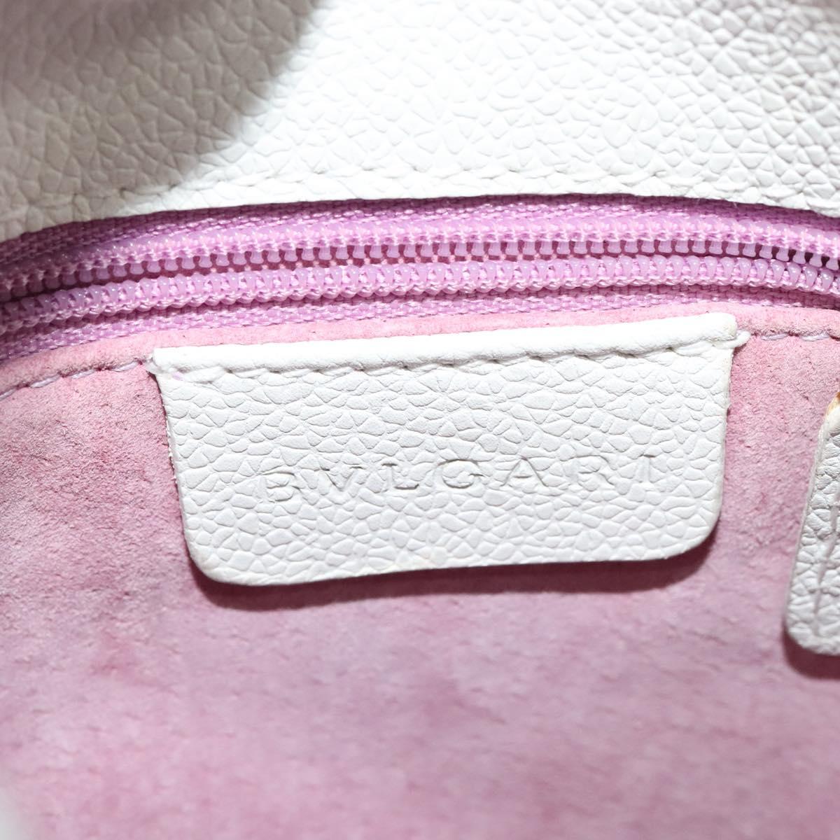 BVLGARI Shoulder Bag Leather White Silver Auth bs25565