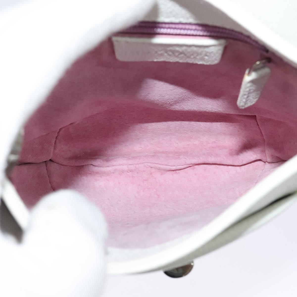 BVLGARI Shoulder Bag Leather White Silver Auth bs25565