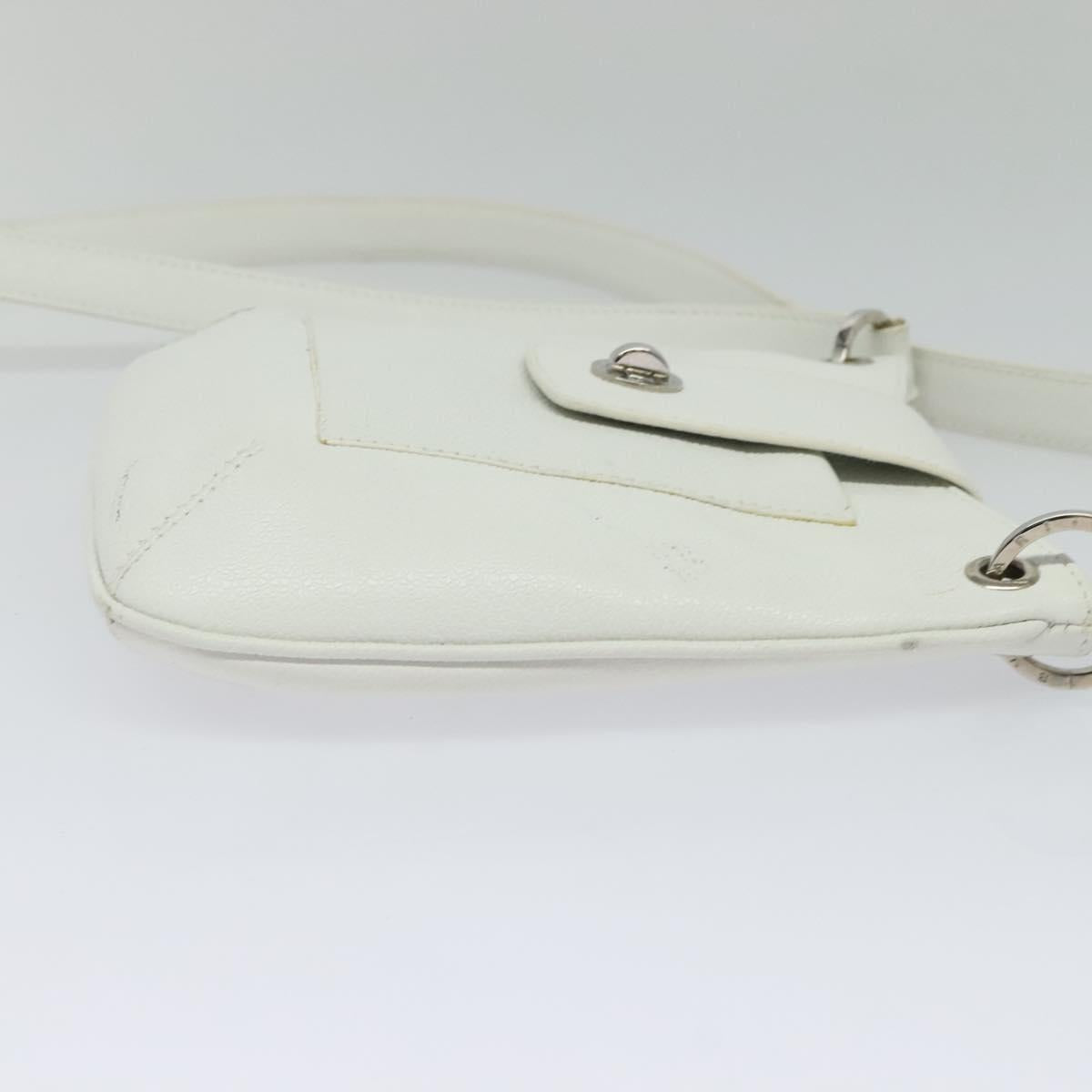 BVLGARI Shoulder Bag Leather White Silver Auth bs25565