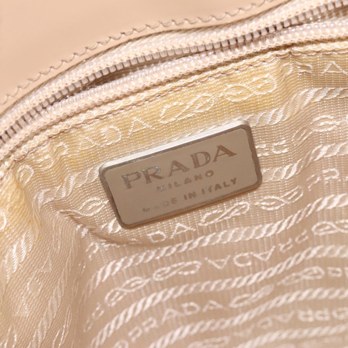PRADA Shoulder Bag Enamel Beige Silver Auth bs25569