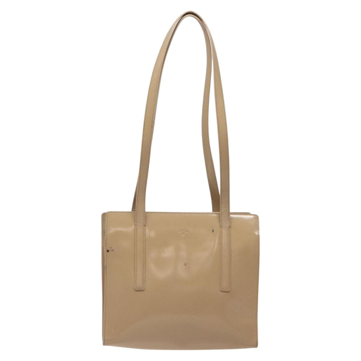 PRADA Shoulder Bag Enamel Beige Silver Auth bs25569