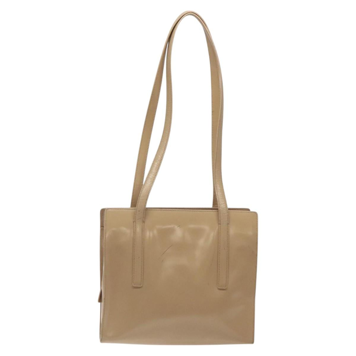 PRADA Shoulder Bag Enamel Beige Silver Auth bs25569