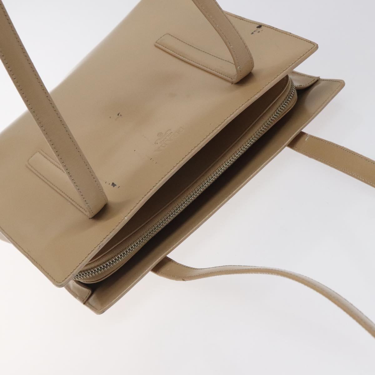 PRADA Shoulder Bag Enamel Beige Silver Auth bs25569