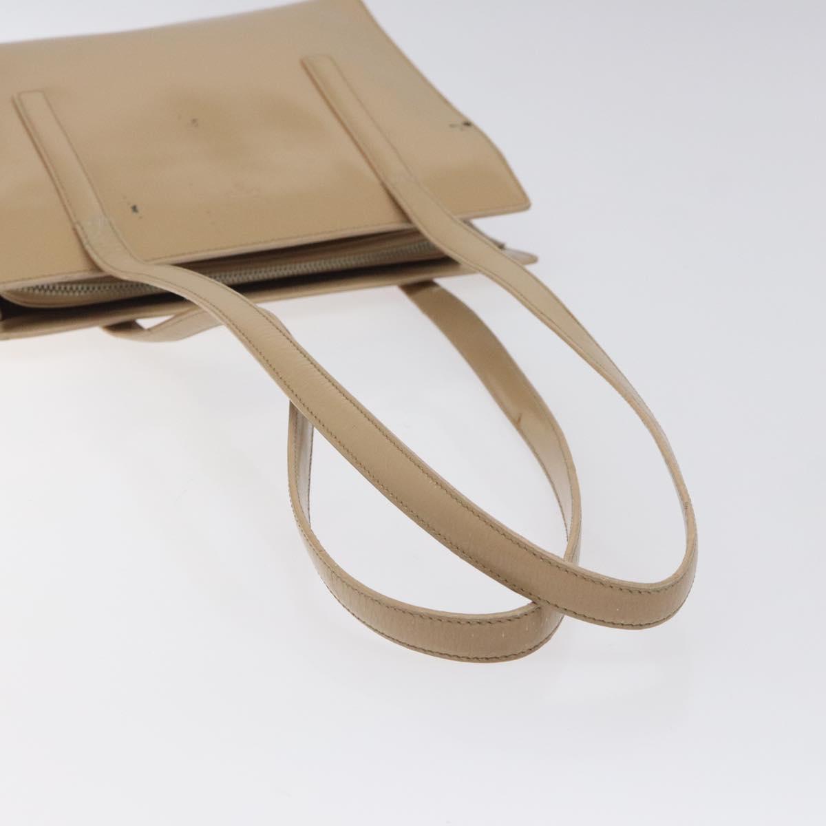 PRADA Shoulder Bag Enamel Beige Silver Auth bs25569