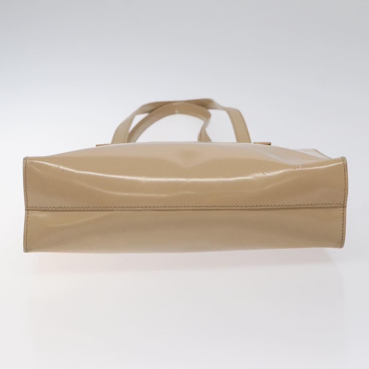 PRADA Shoulder Bag Enamel Beige Silver Auth bs25569