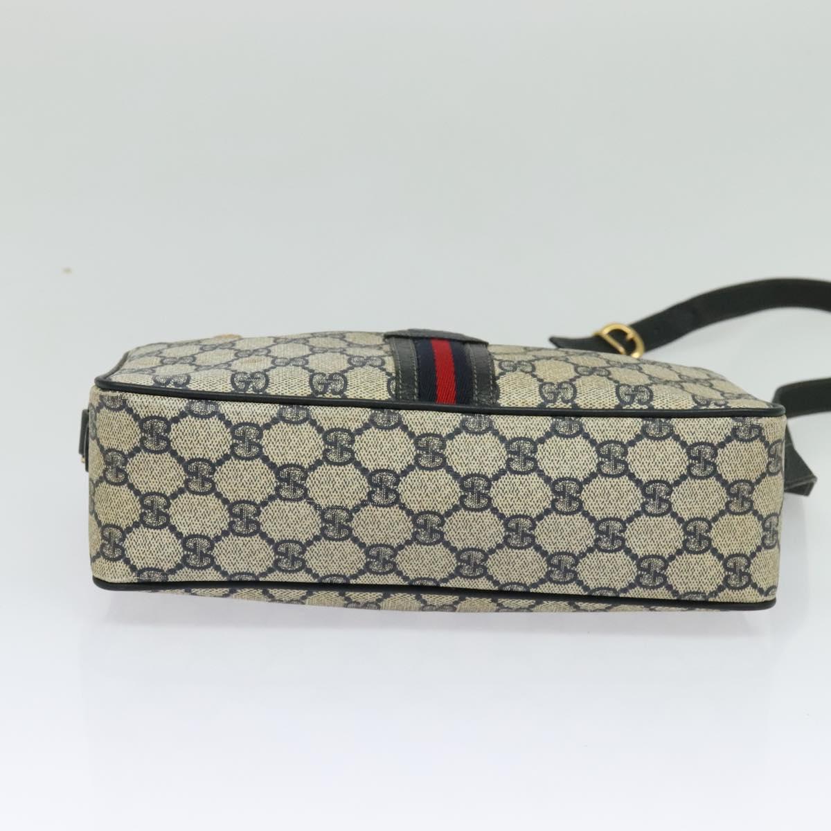 GUCCI GG Supreme Sherry Line Shoulder Bag PVC Navy Gold Red Auth bs25574
