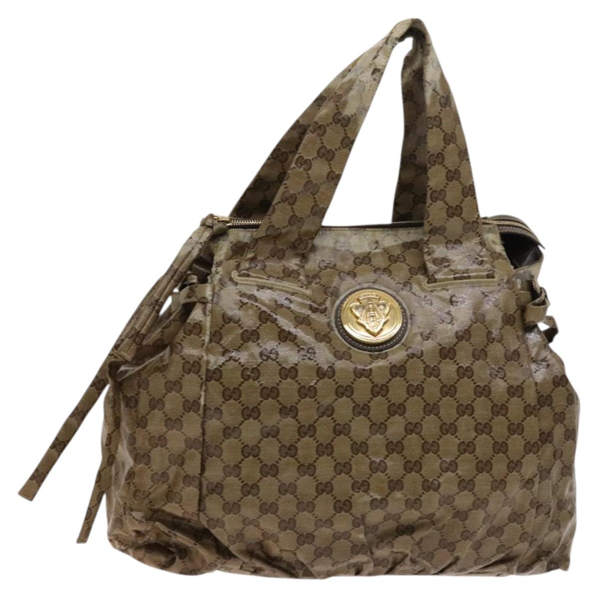 GUCCI GG Crystal Hand Bag Coated Canvas Beige Gold 211843 Auth bs25576