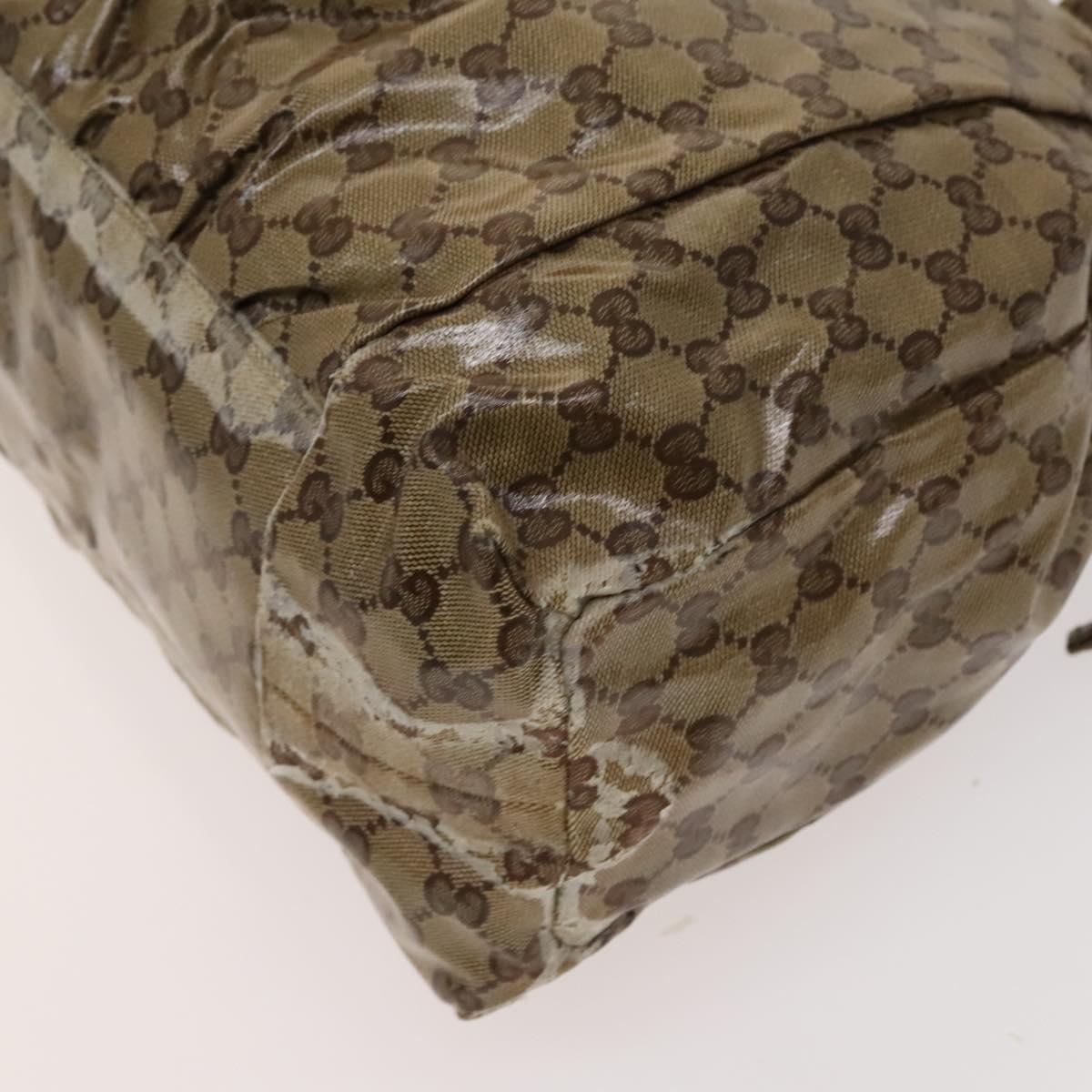GUCCI GG Crystal Hand Bag Coated Canvas Beige Gold 211843 Auth bs25576
