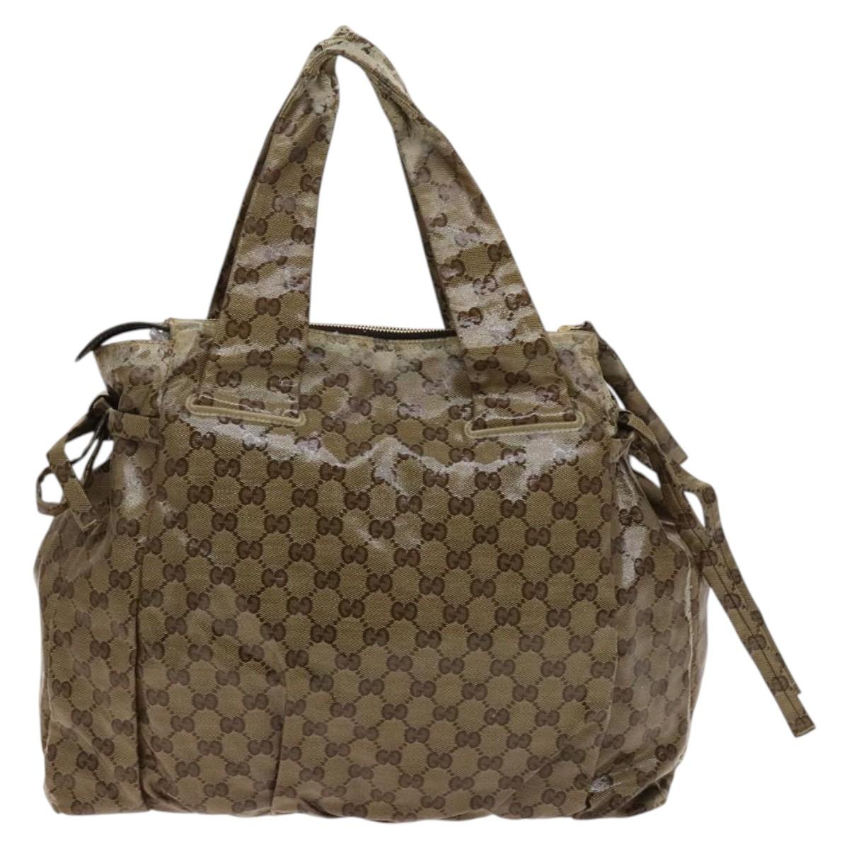 GUCCI GG Crystal Hand Bag Coated Canvas Beige Gold 211843 Auth bs25576