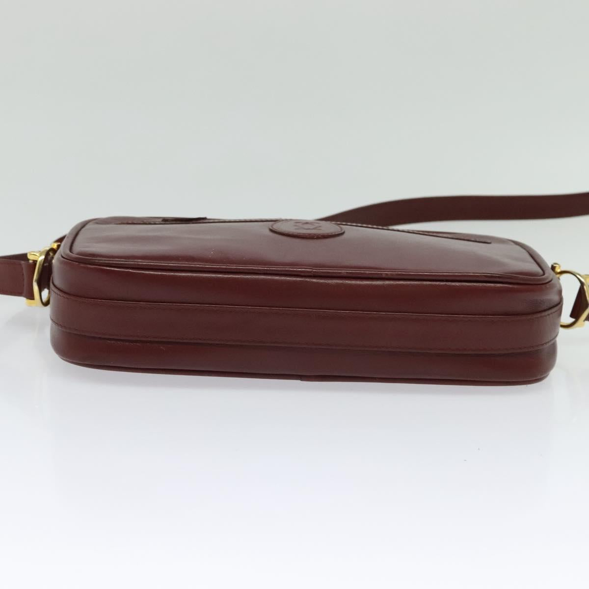 CARTIER Must Line Shoulder Bag Leather Bordeaux Gold Auth bs25581