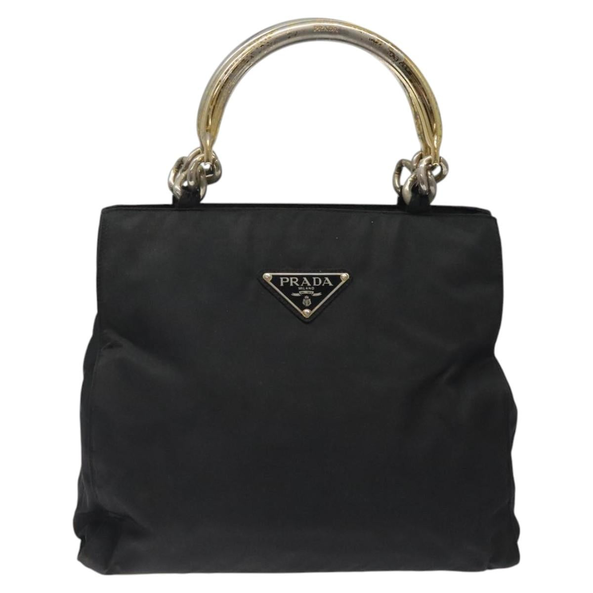 PRADA Hand Bag Nylon Black Gold Auth bs25607