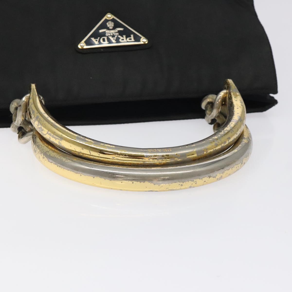 PRADA Hand Bag Nylon Black Gold Auth bs25607
