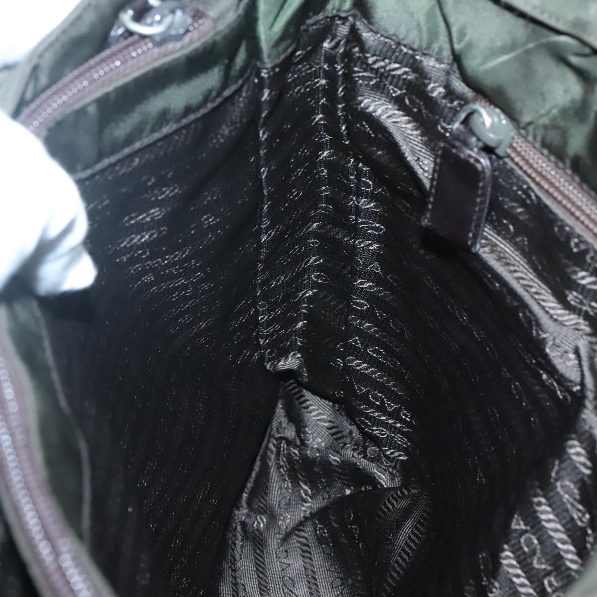 PRADA Shoulder Bag Nylon Khaki Silver Auth bs25613