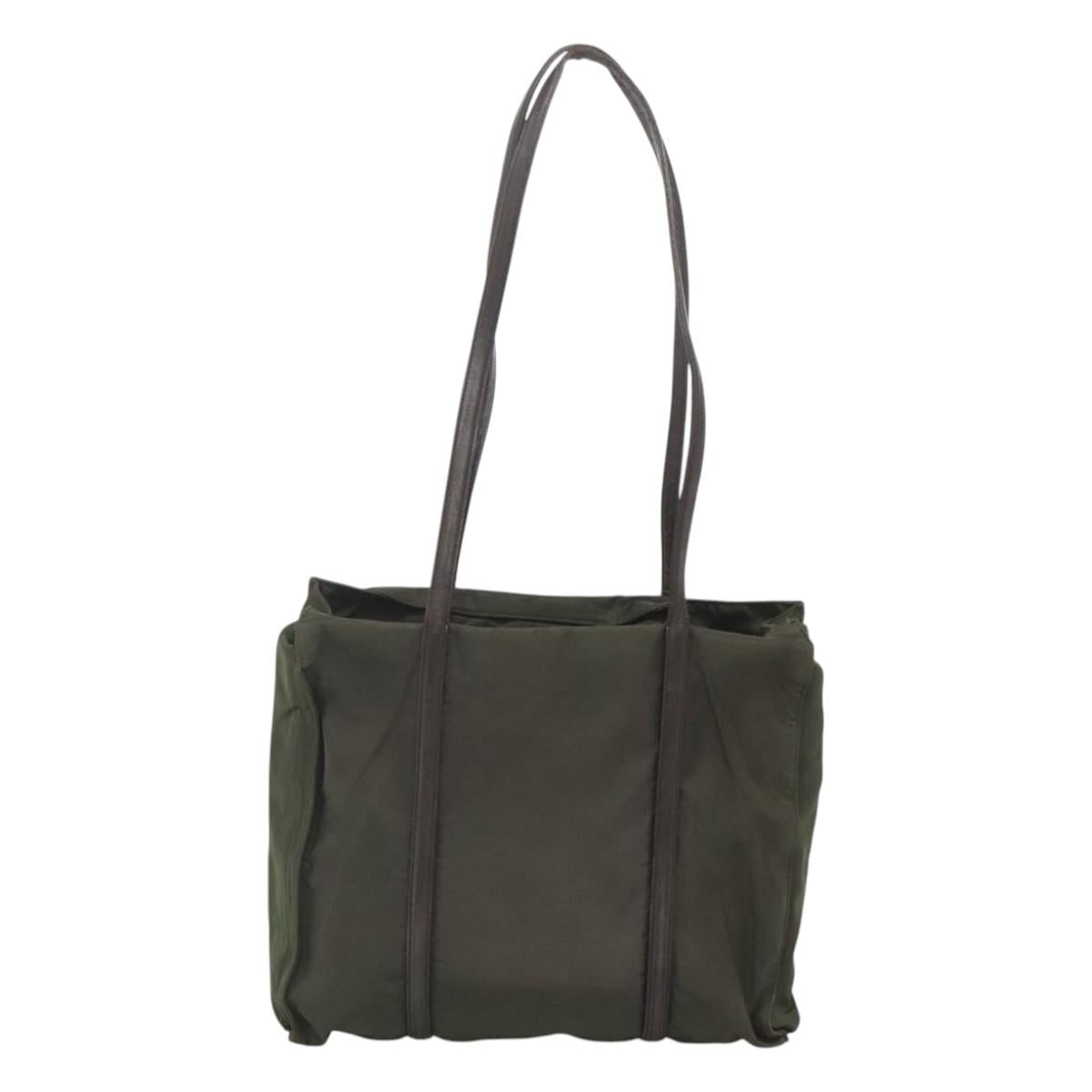 PRADA Shoulder Bag Nylon Khaki Silver Auth bs25613