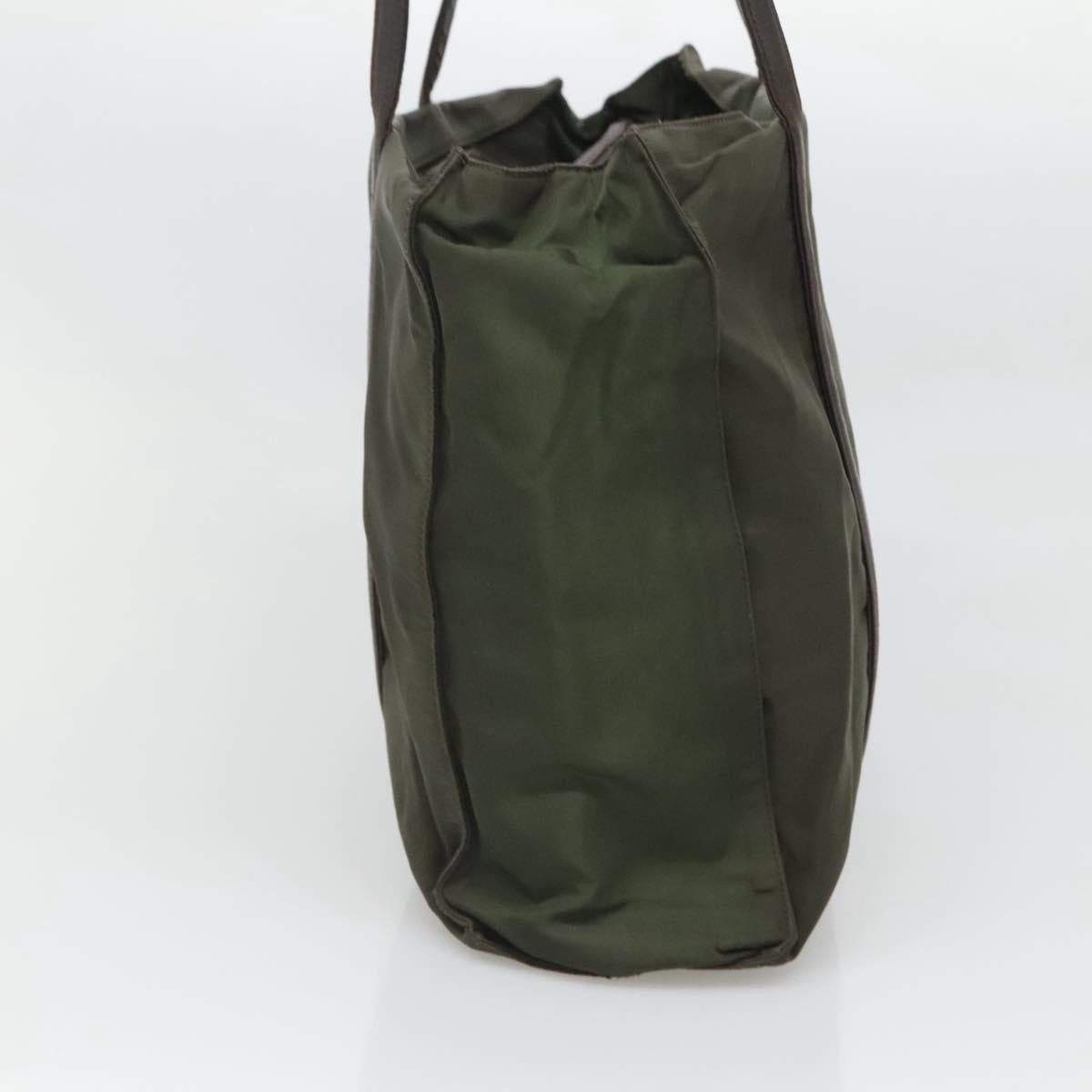 PRADA Shoulder Bag Nylon Khaki Silver Auth bs25613