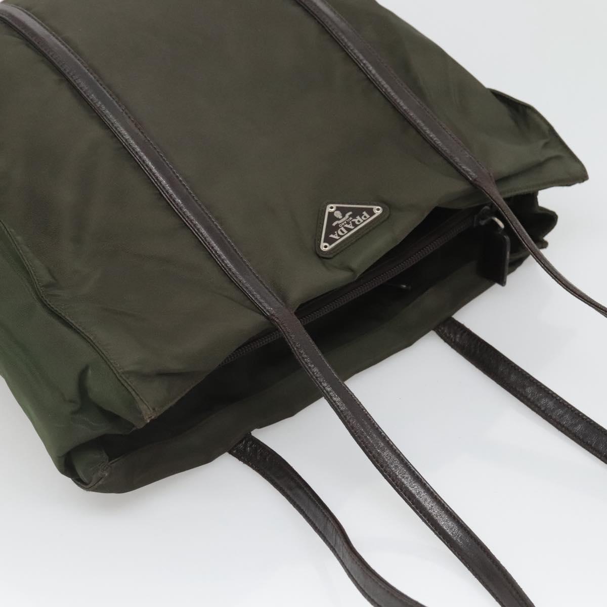 PRADA Shoulder Bag Nylon Khaki Silver Auth bs25613