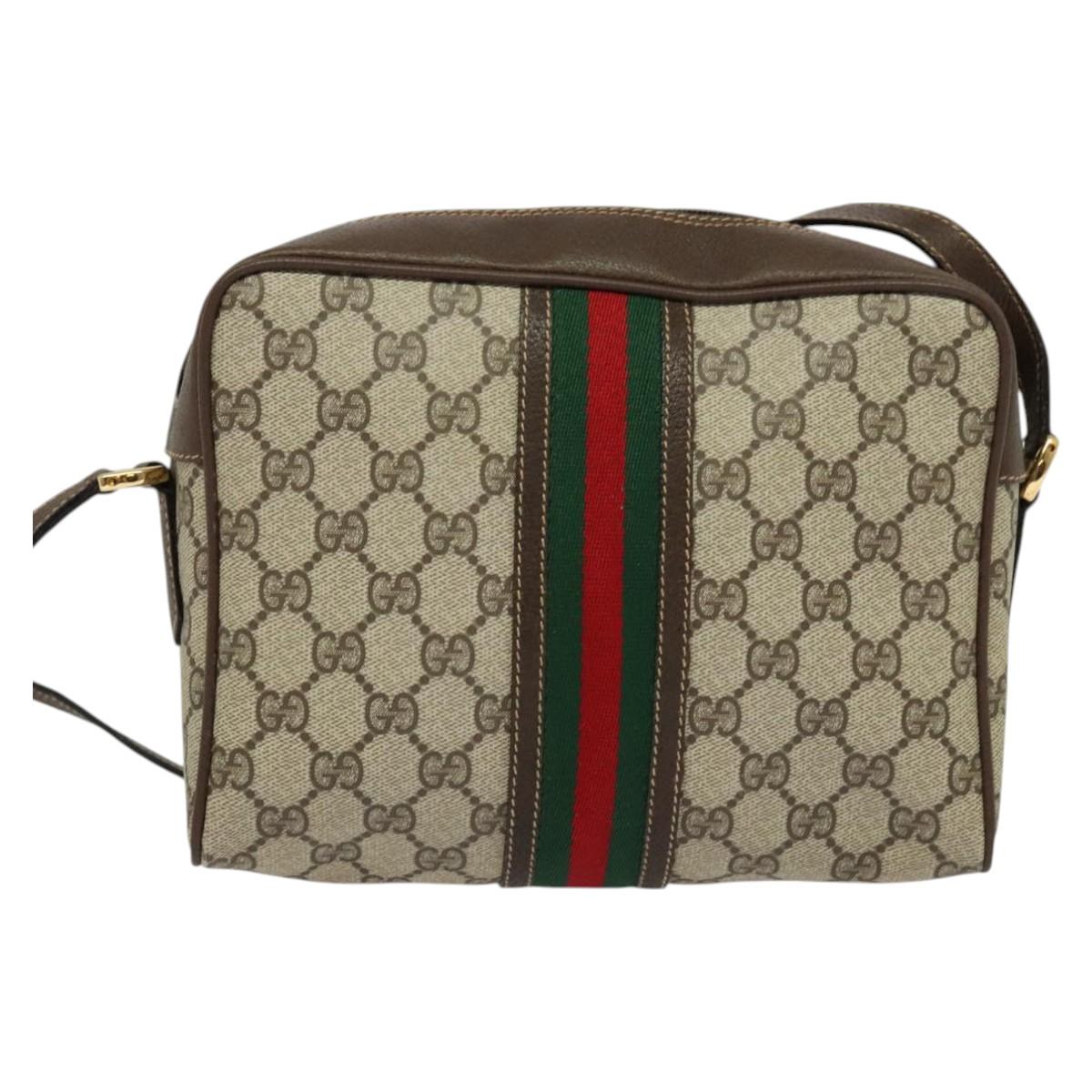 GUCCI GG Supreme Web Sherry Line Bag PVC Beige Red 001 56 0852 Auth bs25617