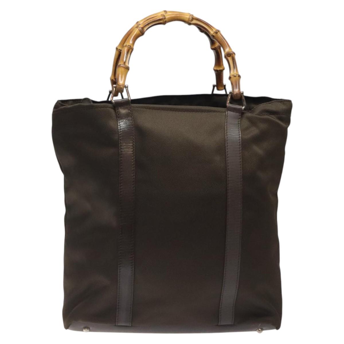 GUCCI Bamboo Hand Bag Nylon Beige Silver 000 1998 0508 Auth bs25619
