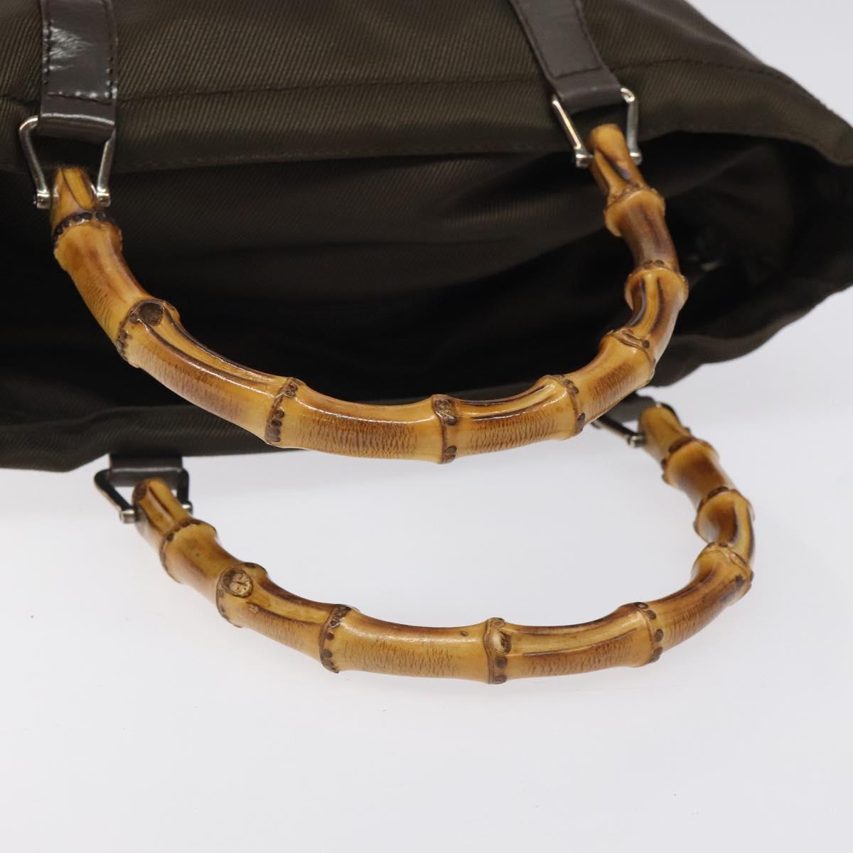 GUCCI Bamboo Hand Bag Nylon Beige Silver 000 1998 0508 Auth bs25619