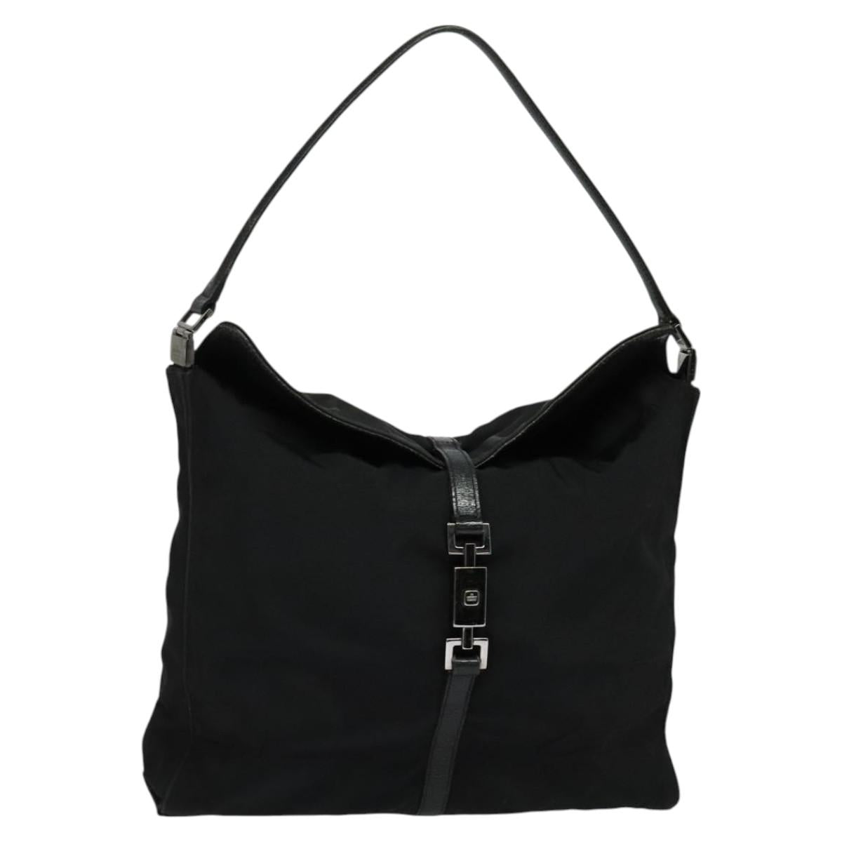 GUCCI Jackie Shoulder Bag Nylon Black Silver 001 3355 Auth bs25621