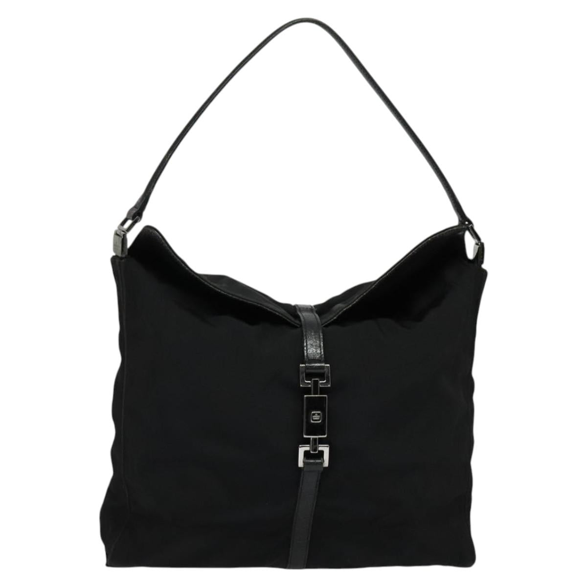 GUCCI Jackie Shoulder Bag Nylon Black Silver 001 3355 Auth bs25621