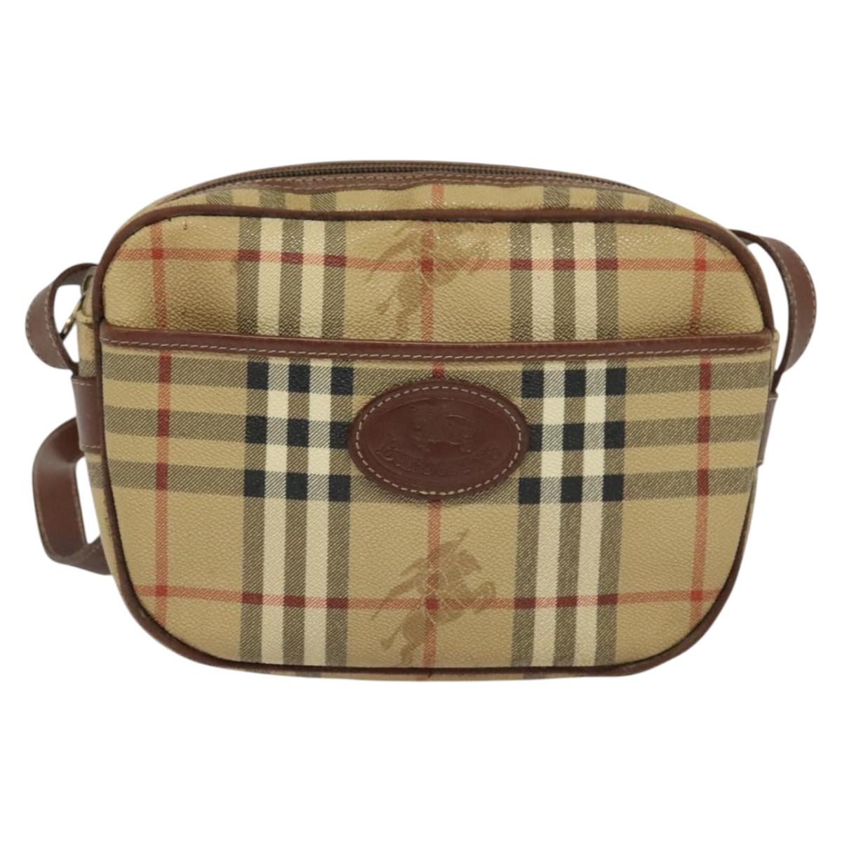 Burberrys Nova Check Shoulder Bag PVC Beige Auth bs25649