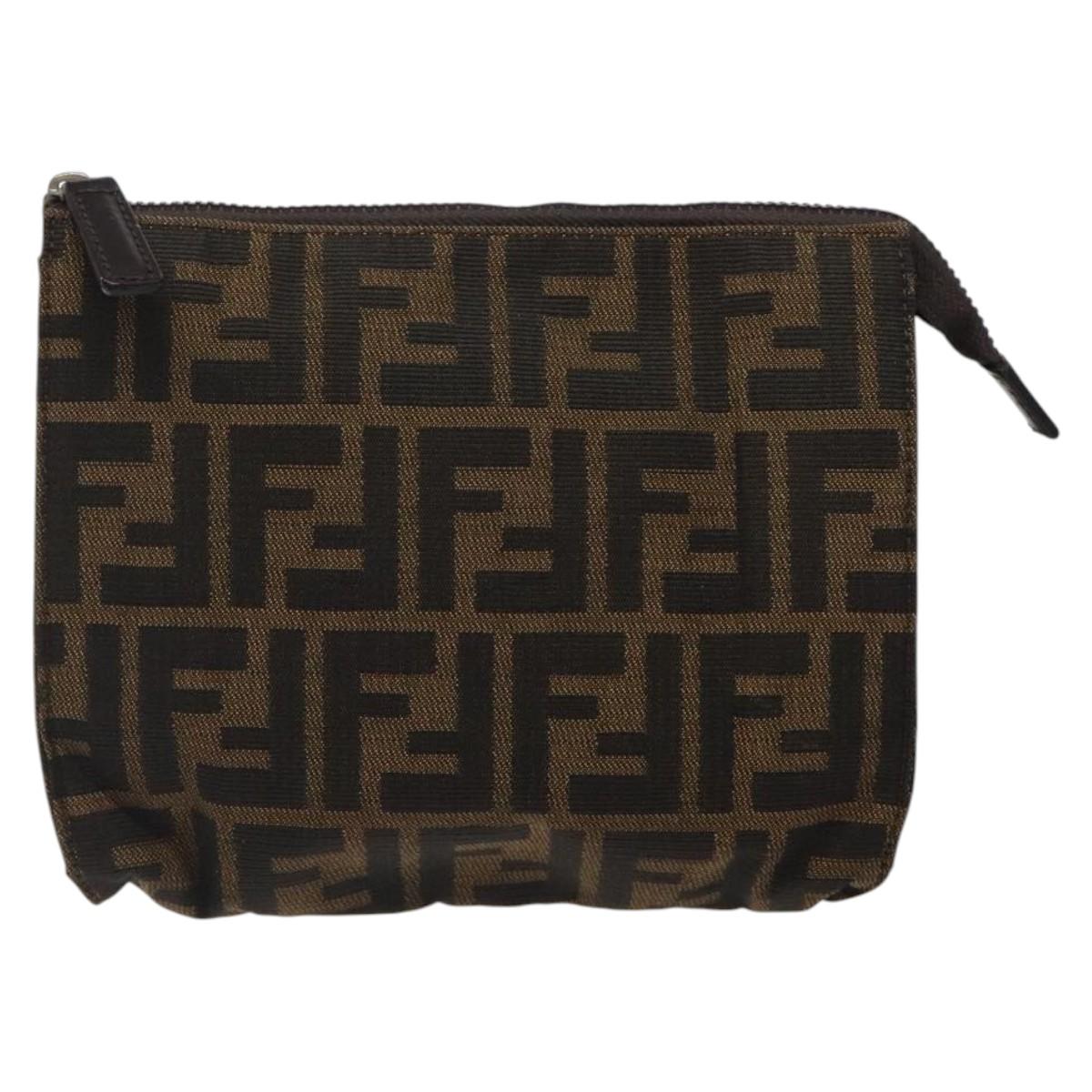FENDI Zucca Canvas Pouch Black Brown Auth bs25659