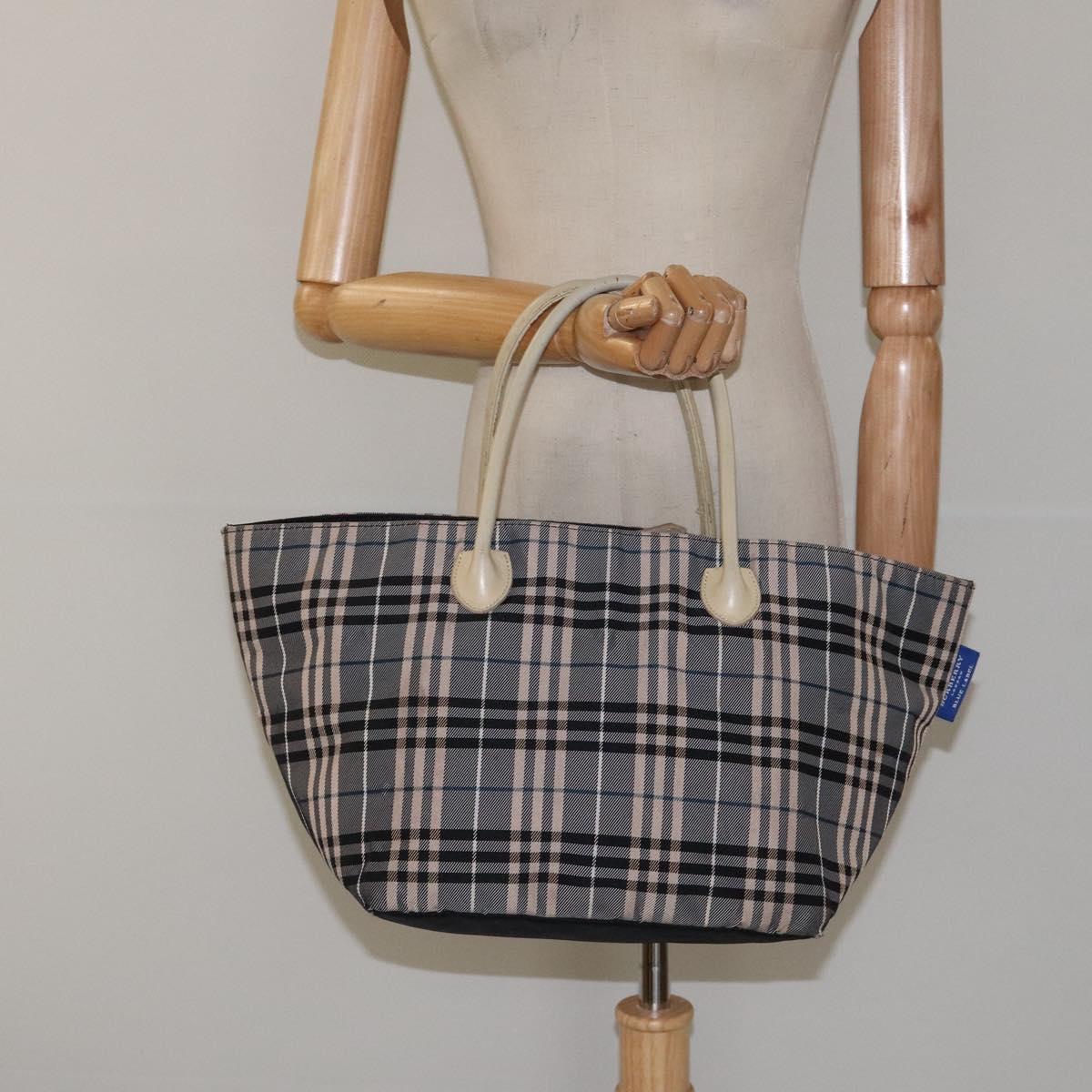 BURBERRY Nova Check Blue Label Hand Bag Canvas Navy Auth bs25668