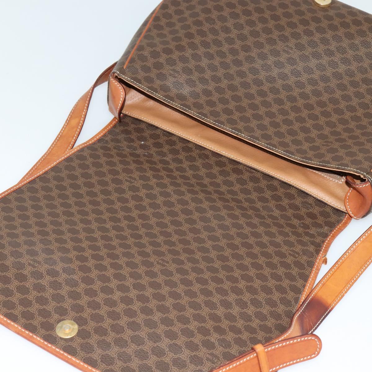 CELINE Macadam Canvas Shoulder Bag PVC Leather Brown Gold Auth bs25678