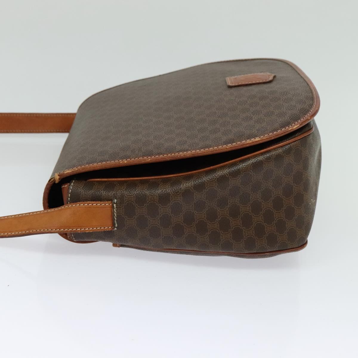 CELINE Macadam Canvas Shoulder Bag PVC Leather Brown Gold Auth bs25678